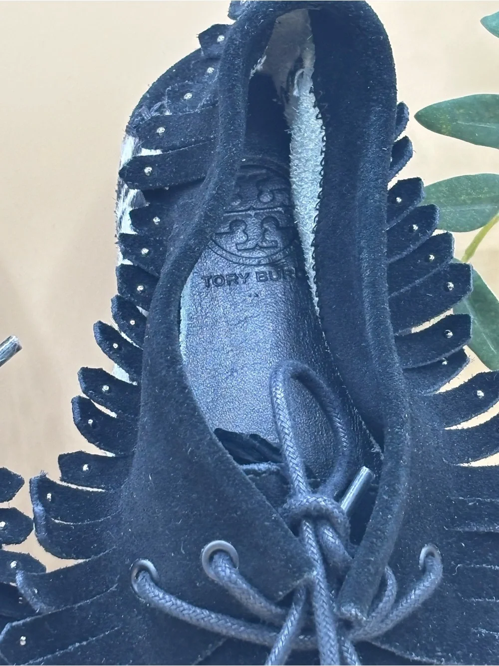 Tory Burch Fringe Studded Cow Print Moccasins